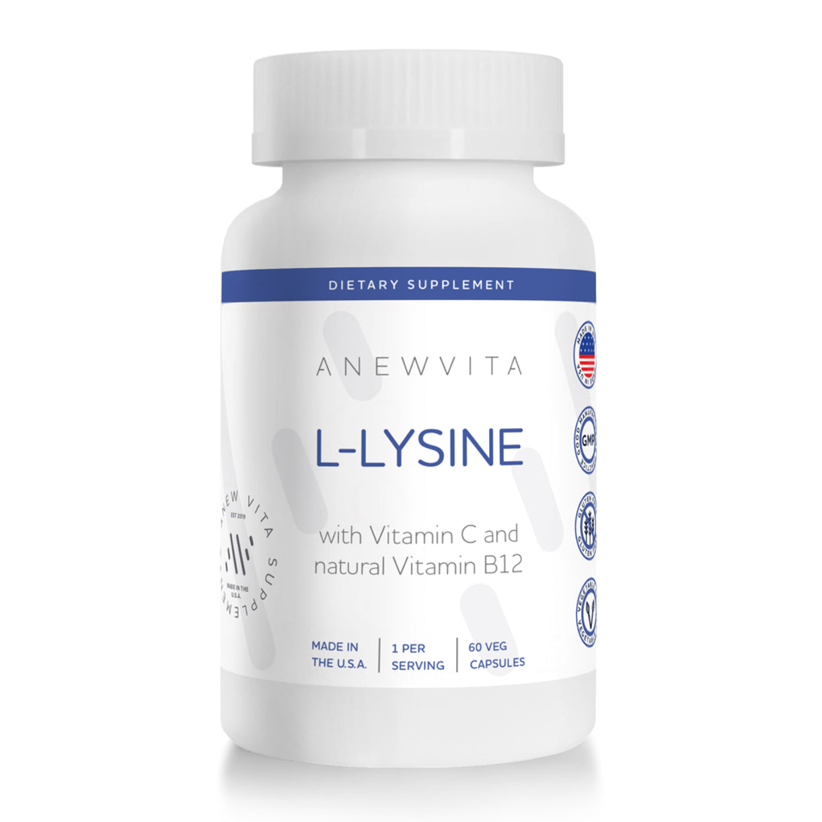 Anew Vita L-Lysine Supplement with Vitamin B12 + C + Zinc for Lip, Mouth, and Oral Tissue Health - Enhanced Wellness Support - Non-GMO, Gluten-Free
