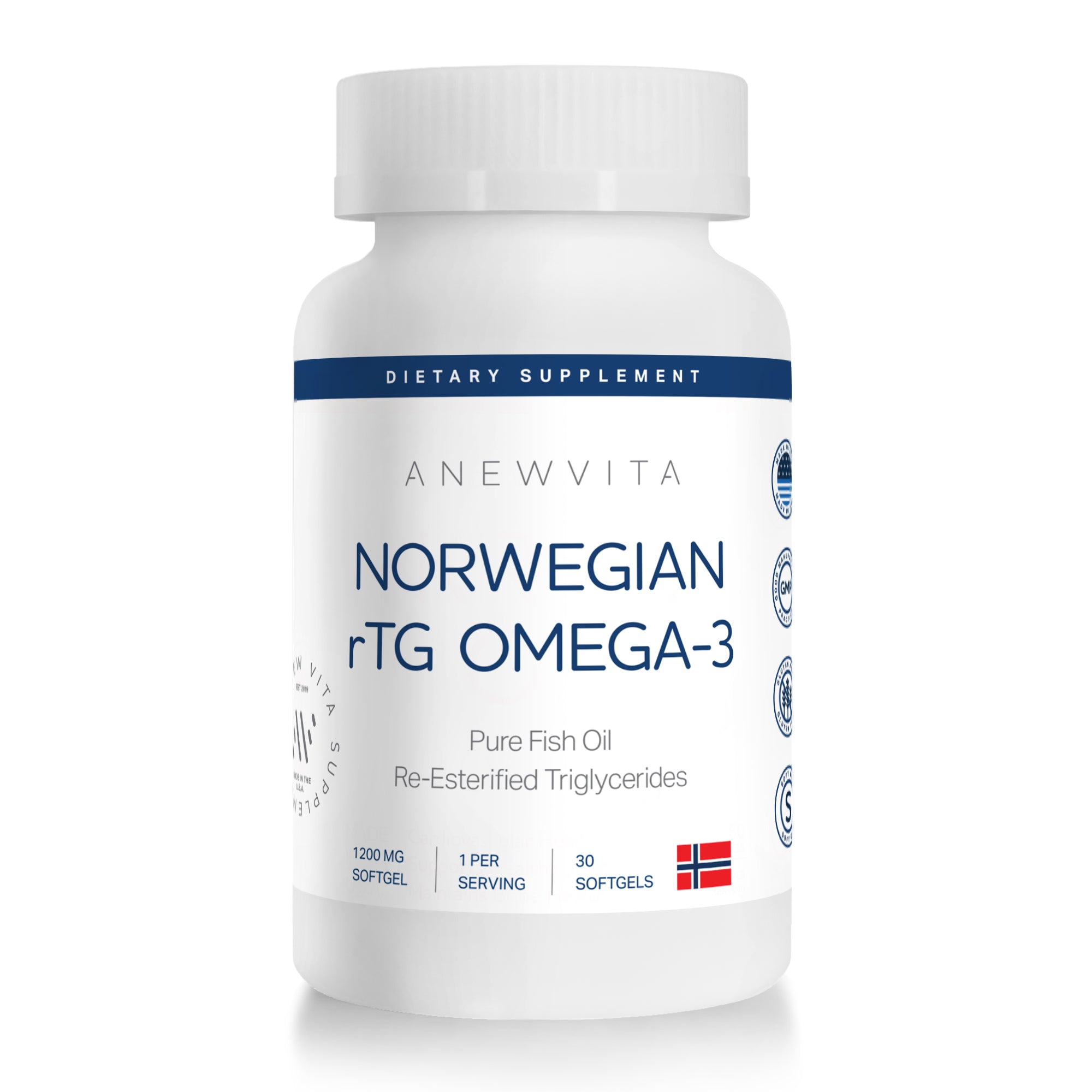 Anew Vita® Norwegian rTG Omega-3 – Premium EPAX® Fish Oil – 1200mg, 60 Softgels